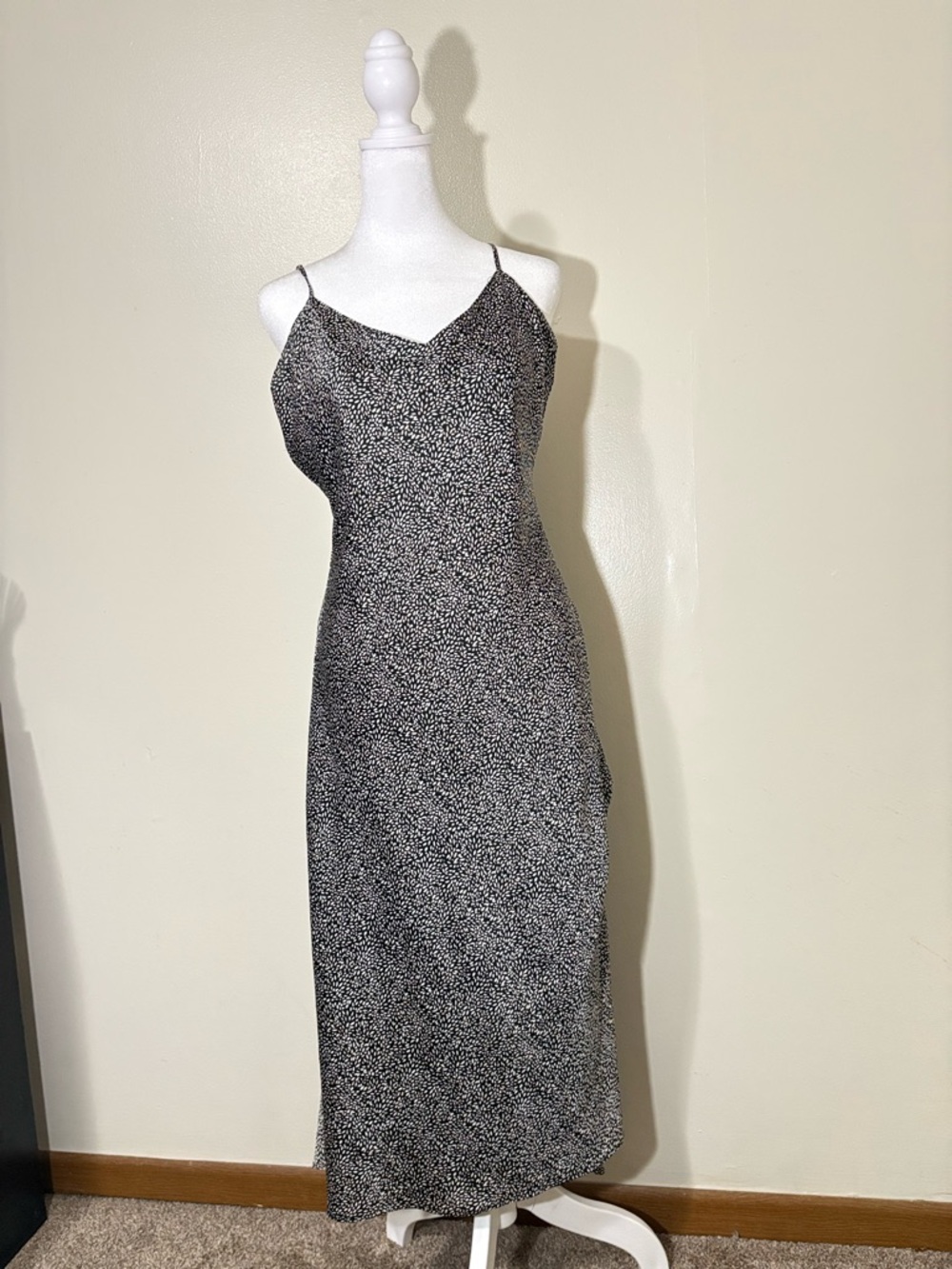 Abercrombie & Fitch Black and White Micro Print Slip Midi Dress